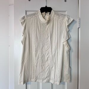 Polo by Ralph Lauren Cream Lace-Trim Pintuck Flutter Sleeve Top